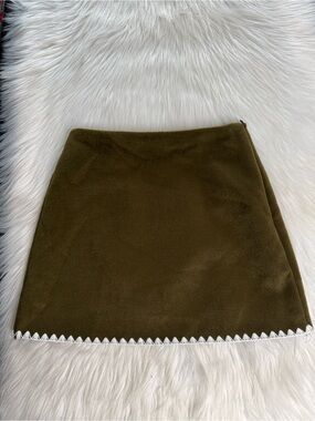 Commense Green Felt Mini Skirt with White Trim